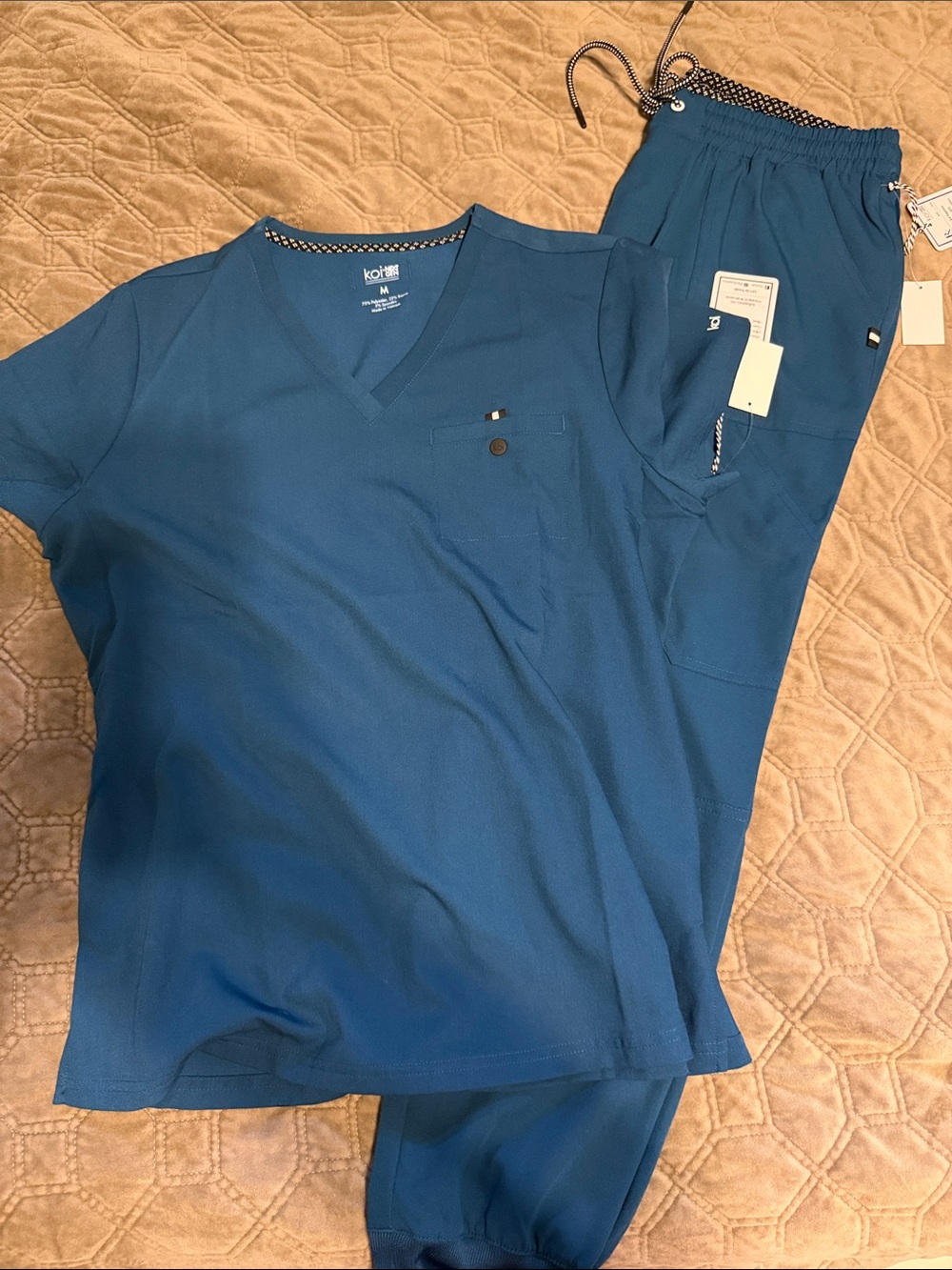 Koi Women’s Teal V‑Neck Scrub Top & Drawstring Jogger Pants